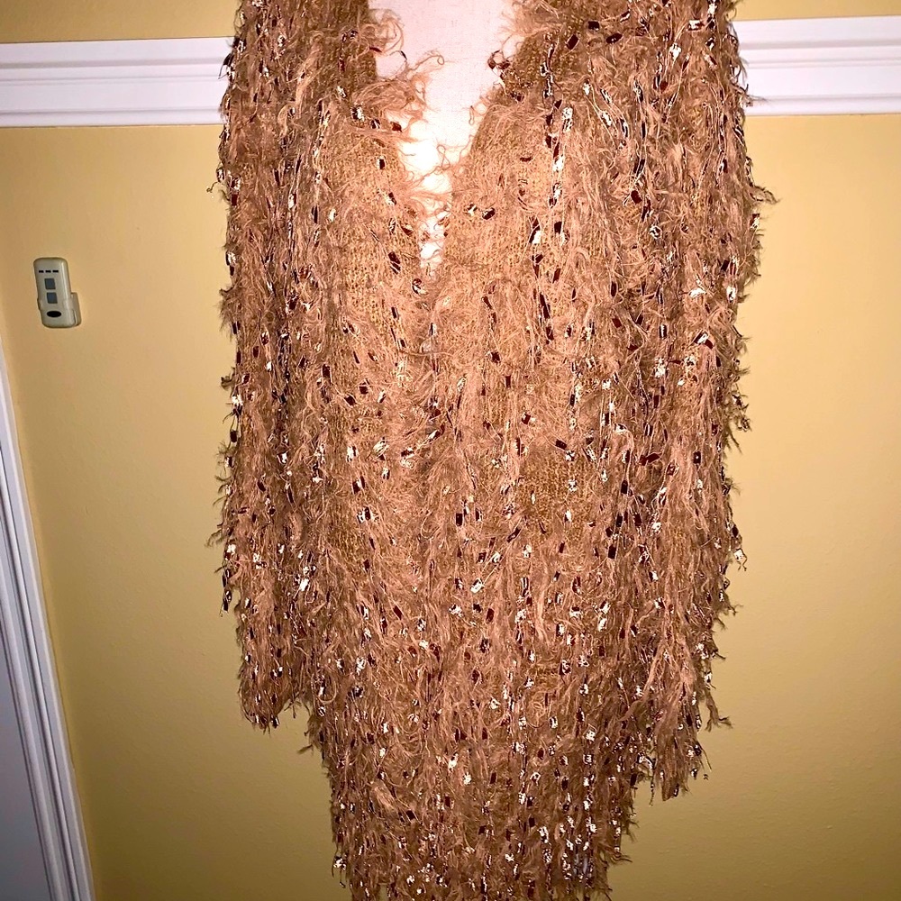 Metallic Shag Cardigan Sweater